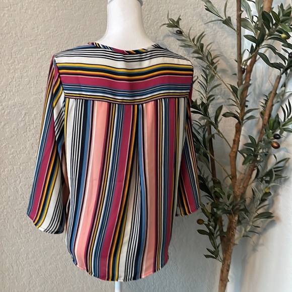 W5 Anthropologie Women’s Colorful Striped Surplice Blouse Size Medium - Picture 7 of 12